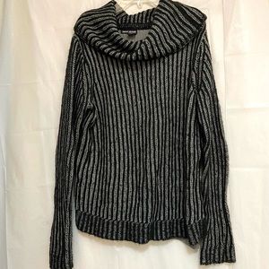 DKNY JEANS long sleeved  black and gray pin striped cowl neck sweater. SZ. L